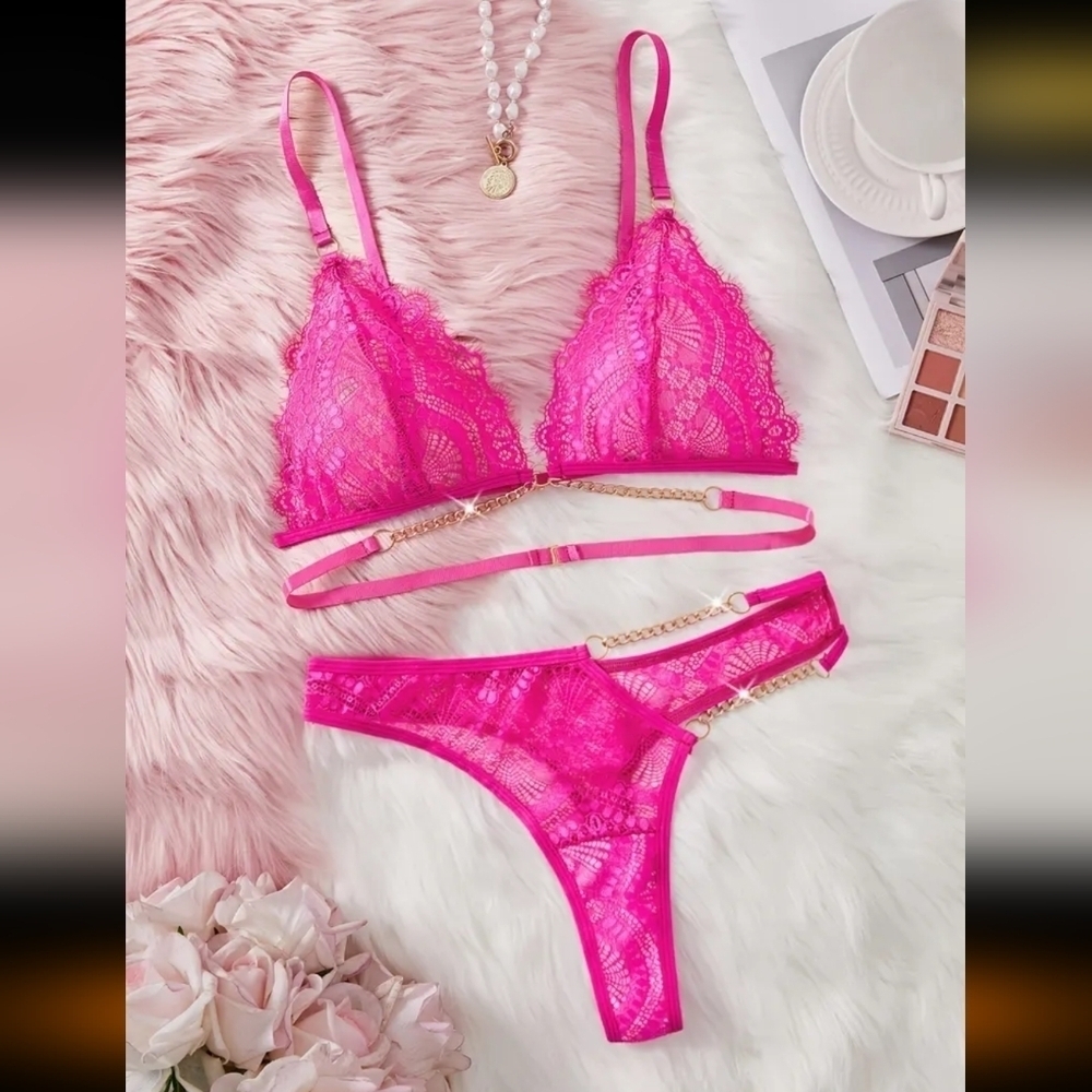 2 For $40 NEW! Pink Lace Bralette and Panty Set NIP Size Large